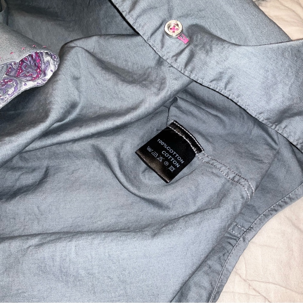 Jared Lang mens Print Pop Medium Gray w/ Paisley LS Button Down Shirt - Picture 6 of 7